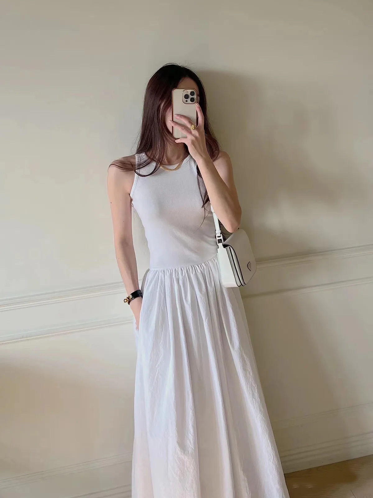 Women Elegant Long Dress Summer Sleeveless Korean Chic Dresses Ladies Vintage A Line Casual Long Robe Vestidos