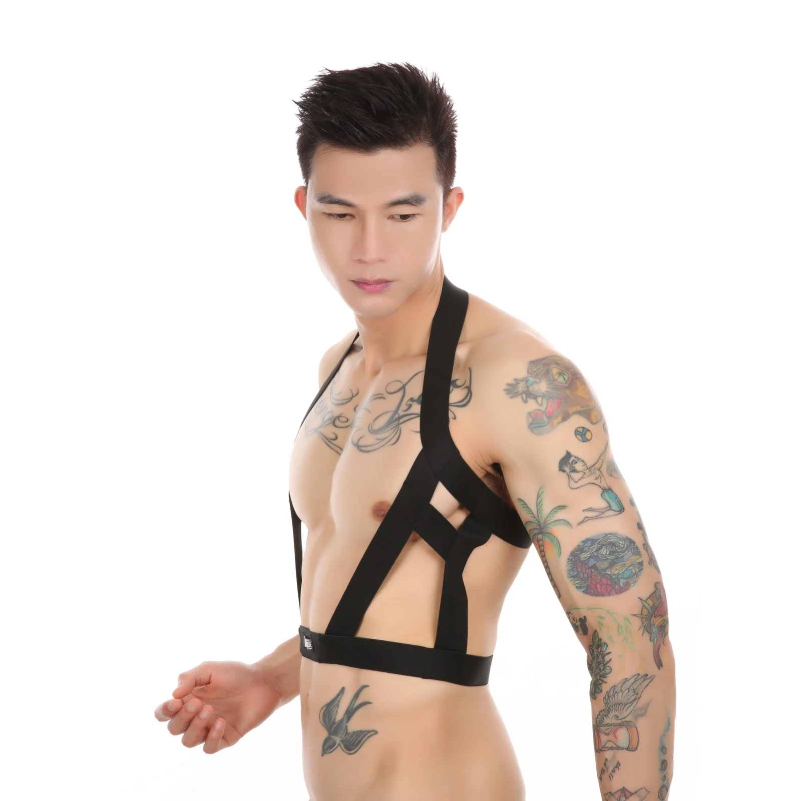 cosplay CLEVER-MENMODE Sexy Harness Men BDSM Hollow Out Bondage Halter Elastic Body Chest Belt Fetish Costumes Nightwear Exotic Lingerie cosplay