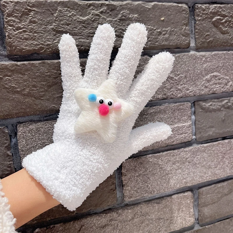 1Pair Cartoon Star Eye Five Finger Gloves For Women Girls Autumn Winter Warm Gloves Cute Fashion Student Birthday Gifts