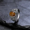 Silver Vintage Ring Oval 8x10MM Natural Tiger's Eye Stone Ring for Men Women Gift Luxury Rhodochrosite Jewelry 925