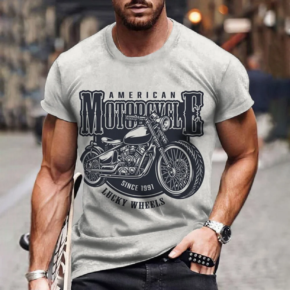 Vintage Men's T-Shirts 3d Motorcycle Printed T Shirts Motor