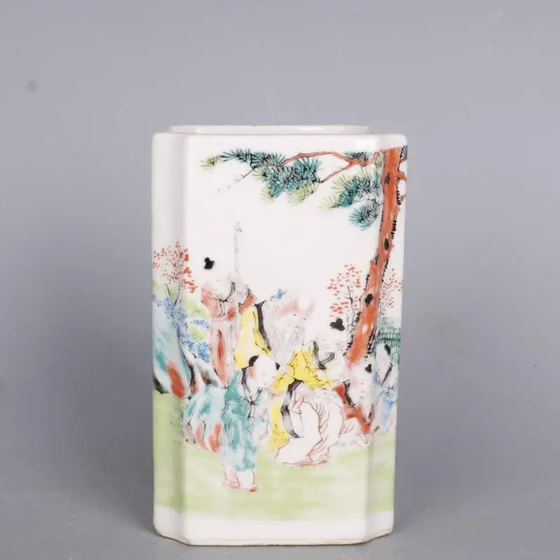 

China Porcelain Republic of China Famille Rose Character Sifang Brush Pots