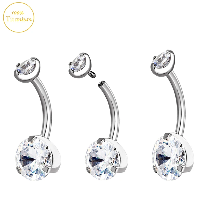 G23 Titanium Navel Piercing Belly Button Ring Zircon Navel Buckle