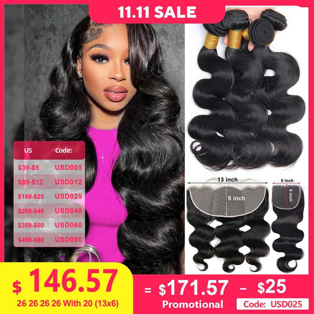 Human Hair Bundles Maxine Body Wave With 13x6 Frontal Closure 6x6 HD Lace Closure