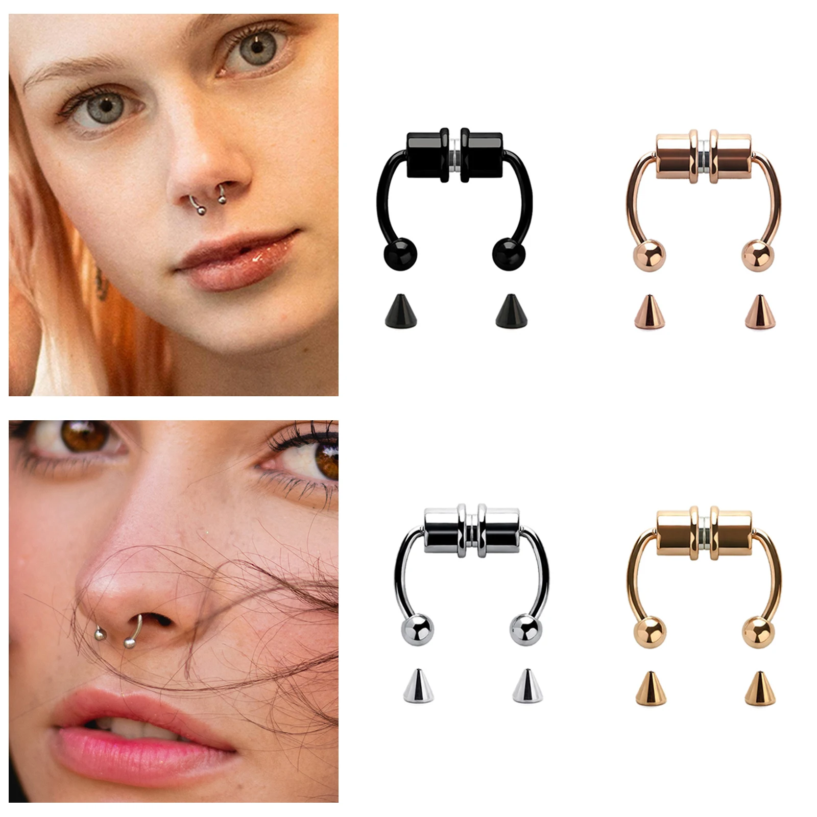 스테인레스 스틸 마그네틱 코 링 - 가짜 비 피어싱 말굽 후프, 클립 온 셉텀 쥬얼리