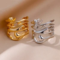 Stainless Steel Rings For Women Men Gold Color Hollow Wide Open Ring Female Male Fashion Wedding Party Finger Jewelry Gift 2024 - Image 5