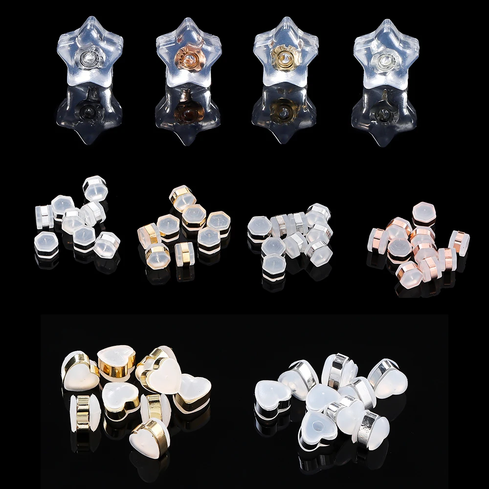 20 teile/los Stern Hexagon Liebe Herz Ohrstöpsel Silikon Ohrringe Zurück Ohr Zurück Stopper Für DIY Schmuck Machen Liefert Zubehör