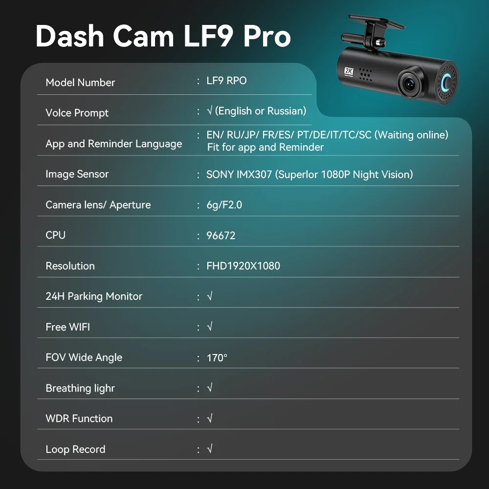 NOYAFA LF9 Pro WIFI Dash Cam 4K/2K DVR For Car 24 Hour Parking Monitoring Loop Recording IR Night Vision dash cam,car front camera,mini dash cam