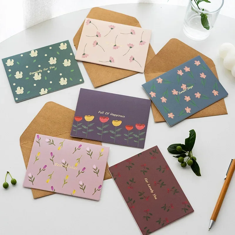 6Pcs/Set Festive Greeting Card With Envelopes And Stickers Birthday Wedding Holiday Party Invitation Cards Message Blessing Card greeting cards wedding invitations