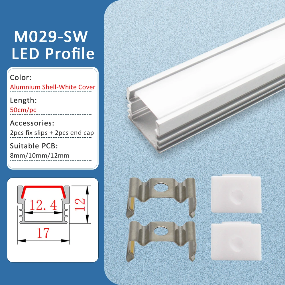 【Big-promotion】 Strip Aluminum Profile 50cm Recessed Surface Mounting Diffuser Cover for 8mm 10mm Linear Light.