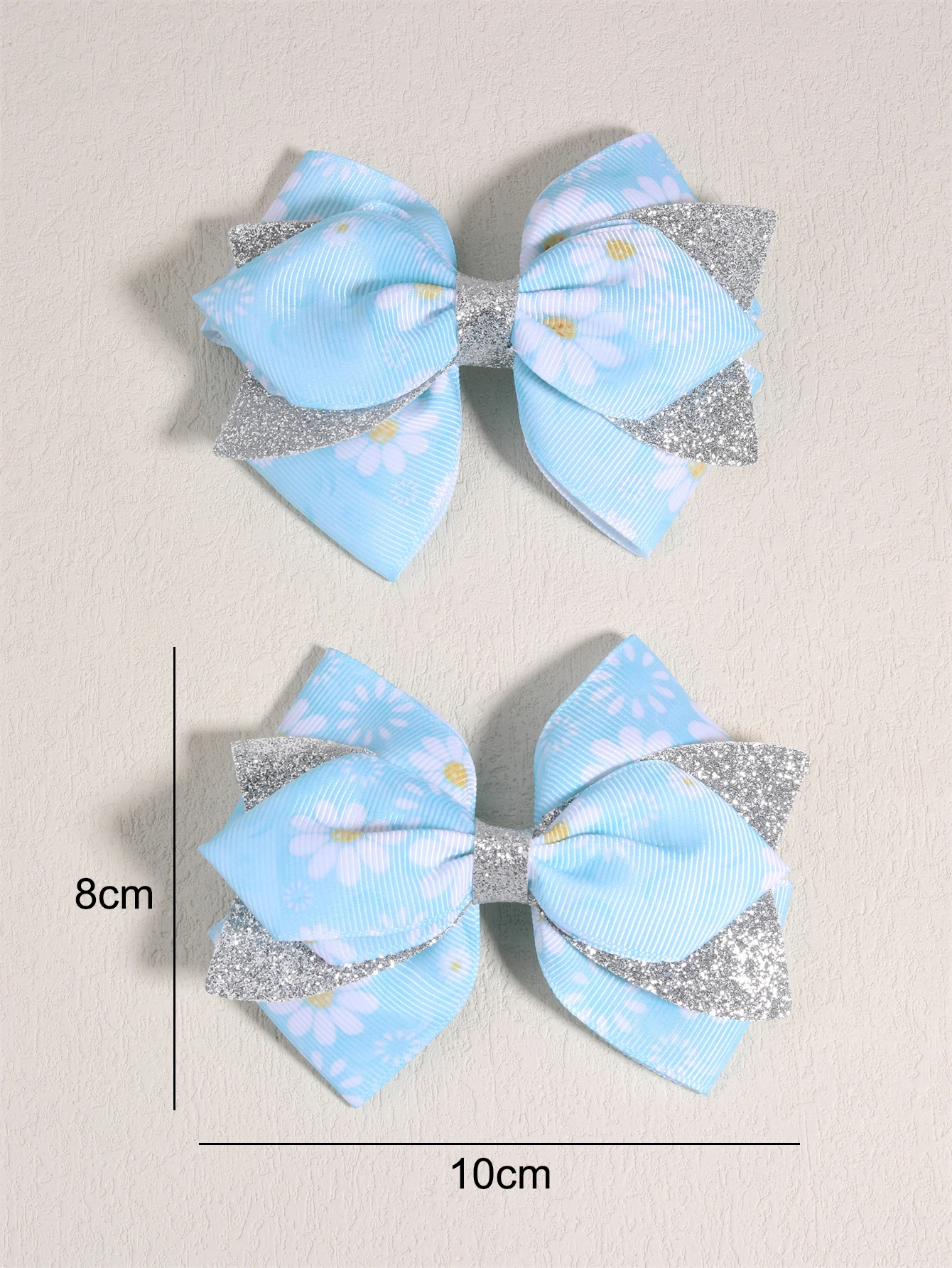 2pcs/set Glitter Bow Hair Clip For Girls Multi-layer Solid Satin Hair Pins