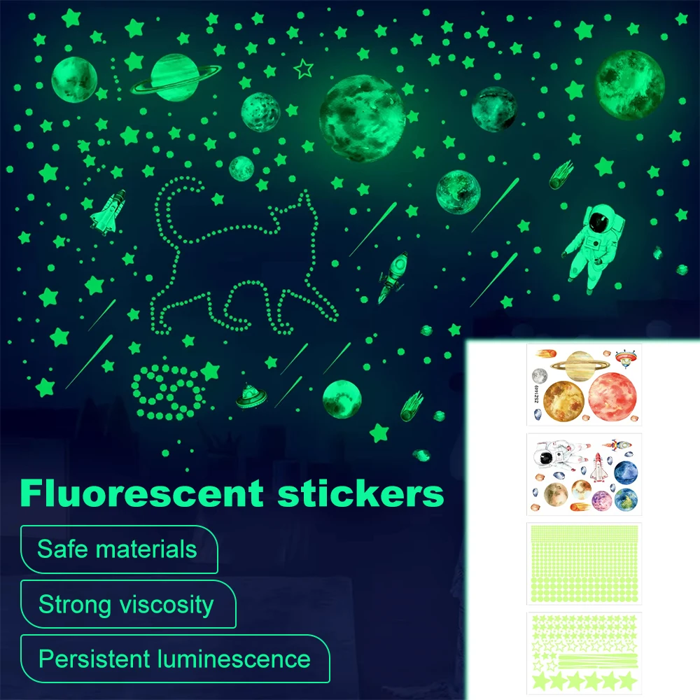 849Pcs Glow in The Dark Stars Wall Stickers Glowing Stars for Ceiling Luminous Planet Spaceship Wall Decals DIY Kids Room Decor