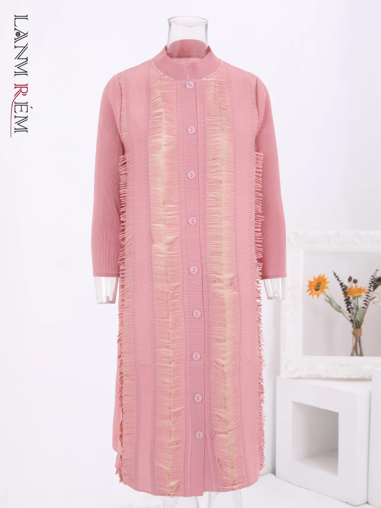 

LANMREM Spring New Tassel Design Pleated Dress Women Long Sleeves Single Breasted Mid Length Dresses 2024 Clothing 32C472