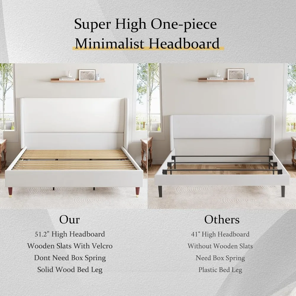 Frame Upholstered Bed Frame and Wingback Headboard/Wood Slat Support/No Box Spring Needed/Easy Assembly