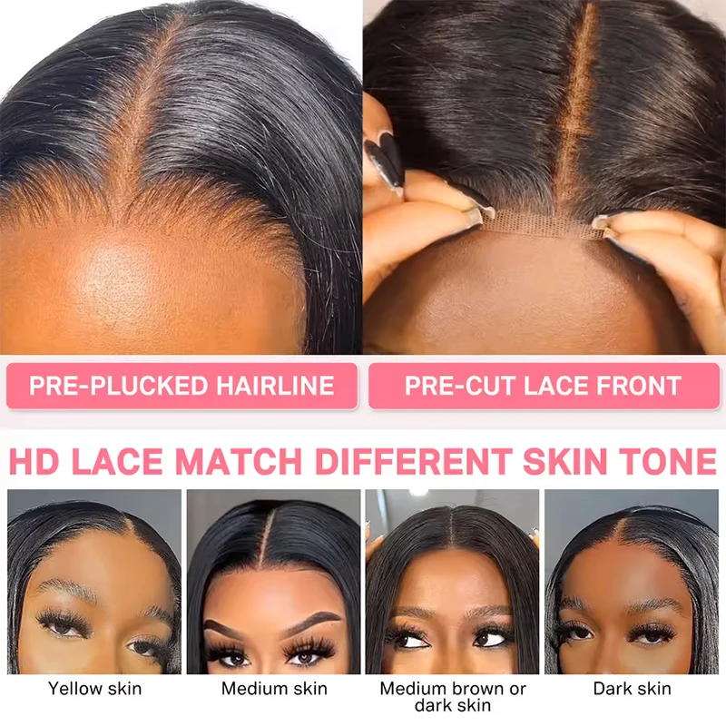 Wear And Go Glueless Bob Wig Human Hair Short Straight Lace Front Wigs Pre Cut Brazilian Hair 4x4 5X5 HD Lace Closure Wig 4