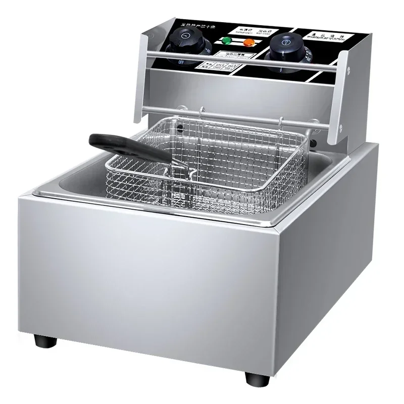 220V Fried Pan Commercial Electric Fryer Large Capacity Thickened French Fries Deep-fried Dough Sticks Single Double Cylinder