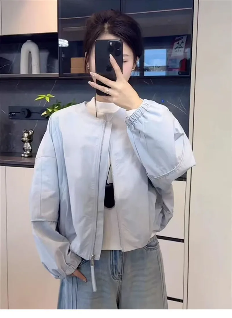 Korean Version Simple Women's Round Neck Solid Color Short Coat 2026 Spring New Female Casual Loose Jacket Joker Little Overwear 86 Sef505a249832429abaa671a1a88a79456