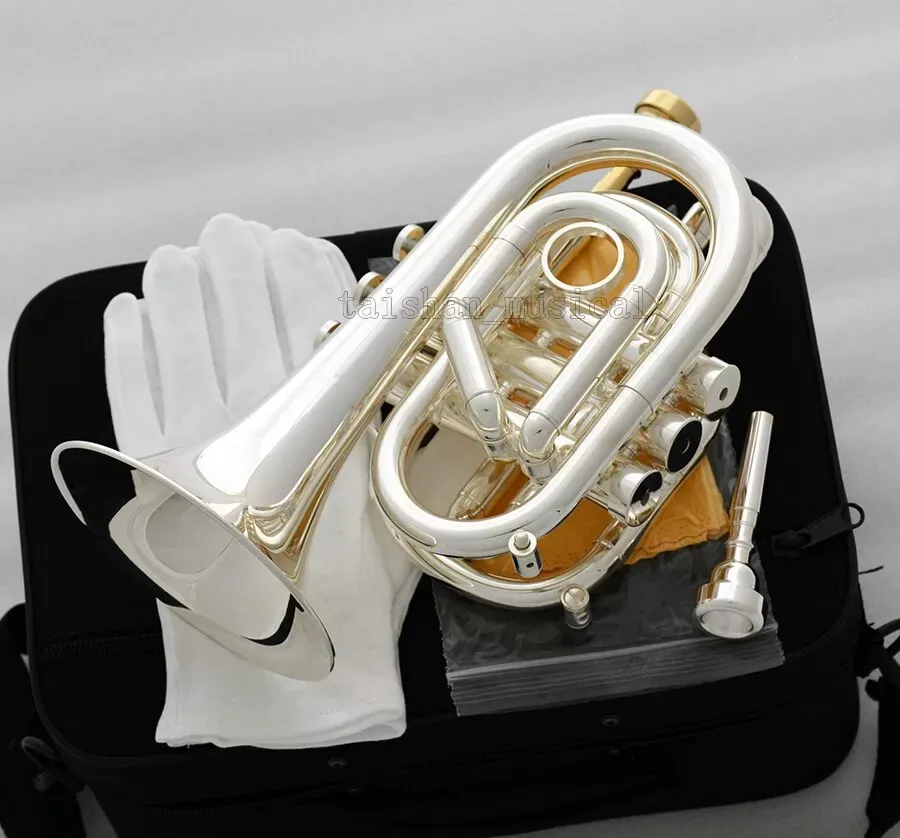 Professional Silver Plated Pocket Trumpet Bb Key Monel Valves Free 2 Mouthpiece