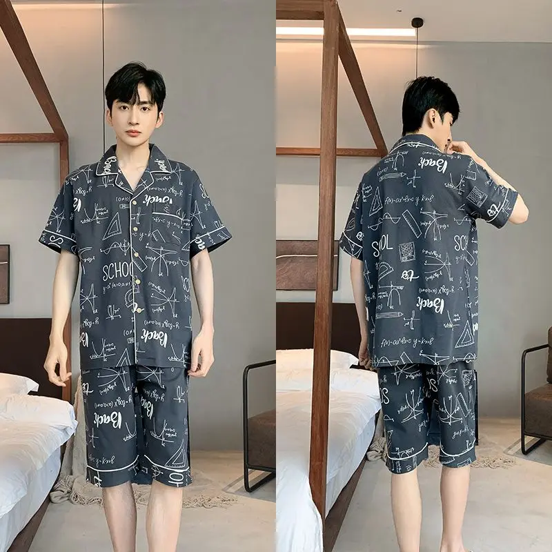 5XL 100KG Big Pajamas Set For Mens Short Sleeve Home Clothes Two-pieces Nightgown Summer Cozy Leisure Suits Hombre Pijama