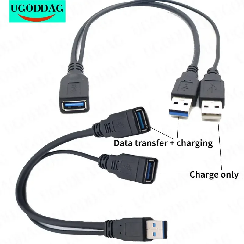 Usb 3.0 Fêmea para Dupla Usb Macho com Dados de Energia Extra y Cabo de Extensão Usb um Fêmea Dois Macho Cabo de Carregamento de Dados 30cm