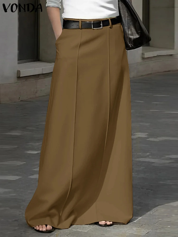 

Women Elegant OL Skirts 2023 VONDA Fashion Solid Color A Line Floor-Length Maxi Skirts Female Autumn Sexy Party Bottoms Oversize