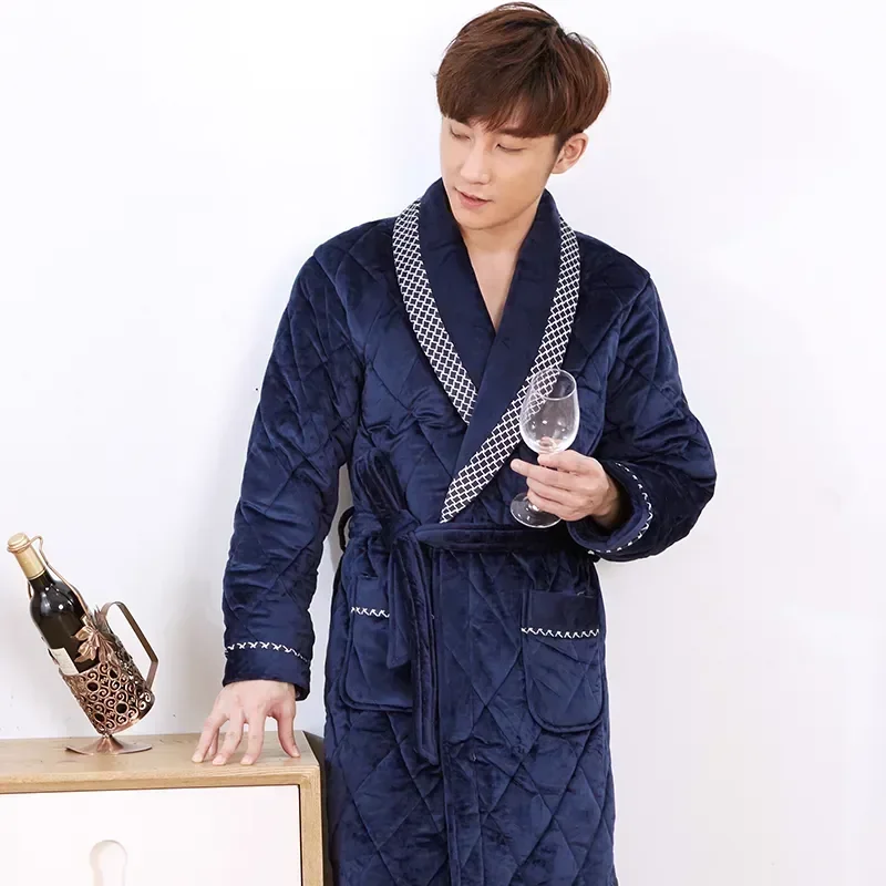 

Men's Bathrobes Dressing Bath New Arrival Solid Warm Comfortable Homewear Men Quilted Long Winter Male Robe Thick