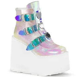 Women Buckle Ankle Boots 2022 Winter Platform Shoes Women High Heel Boots Size 43 Women Boots metal decoration Botas De Mujer