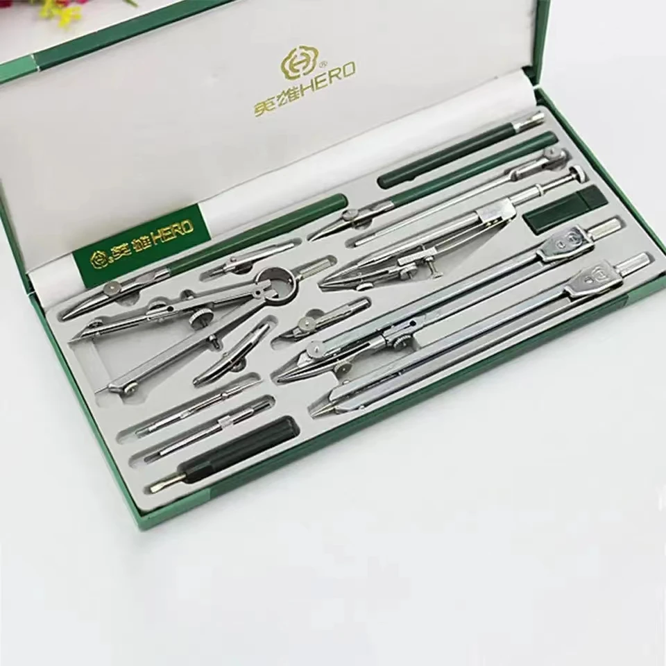 15pcs 전문 연필 컴퍼스 세트 드로잉 도구 기계식 금속 도구 드로잉 도구 사무용 문구