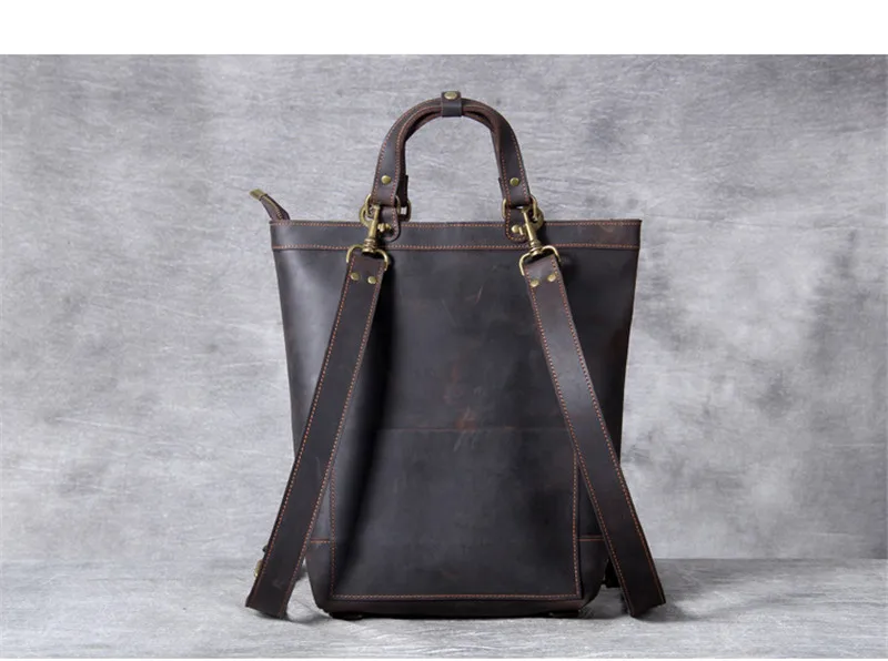 Vintage genuine leather men's backpack designer luxury crazy horse cowhide women's multifunctional laptop bagpack work tote bag