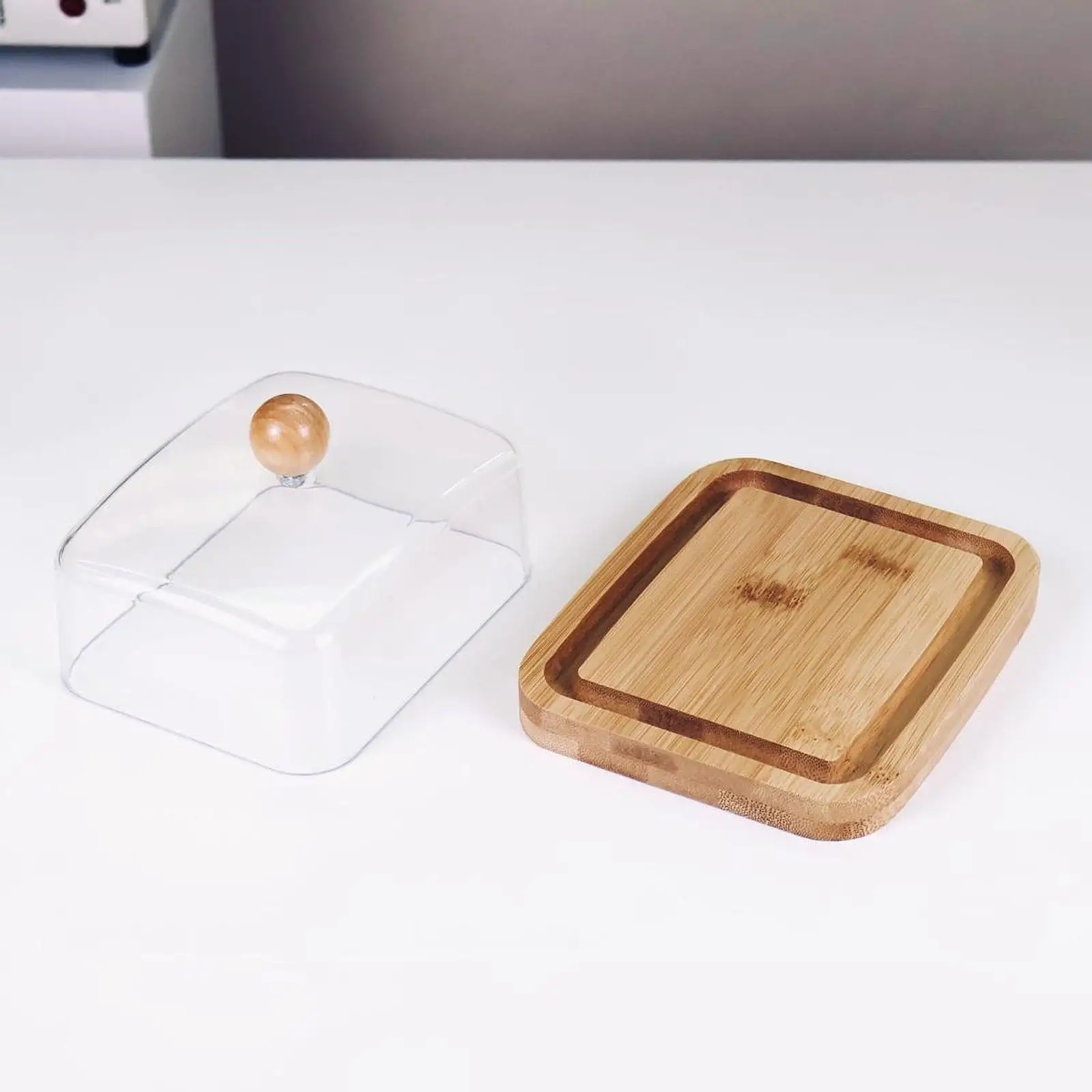 Bamboo Butter Dish with Cover Minimalist Rectangular Butter Tray Butter Container for Bar Dining Room Fridge Hotel Household