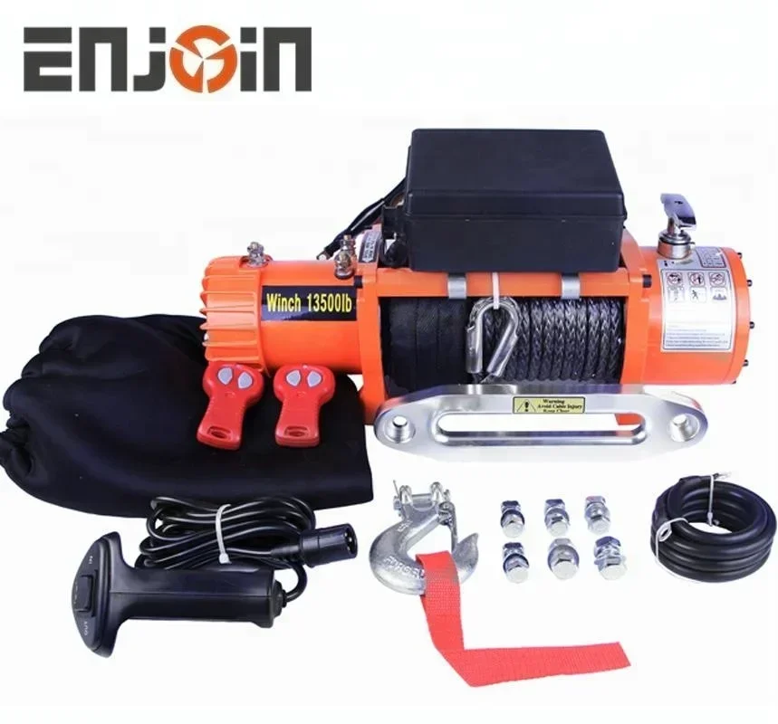 ENJOIN 1 전기 윈치, 케이블 또는 스트랩 포함, 4x4 복구, 오프로드, 13500 lbs, 12V