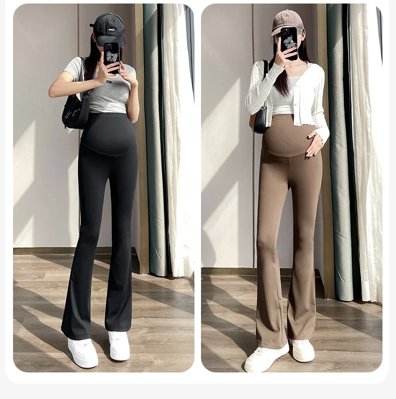 Boot Cut Nylon-Leggings für Schwangere, Frühling und Sommer, verstellbare elastische Taillenhose für schwangere Frauen, heiße Slim-Fit-Schwangerschaftskleidung – Detail 4