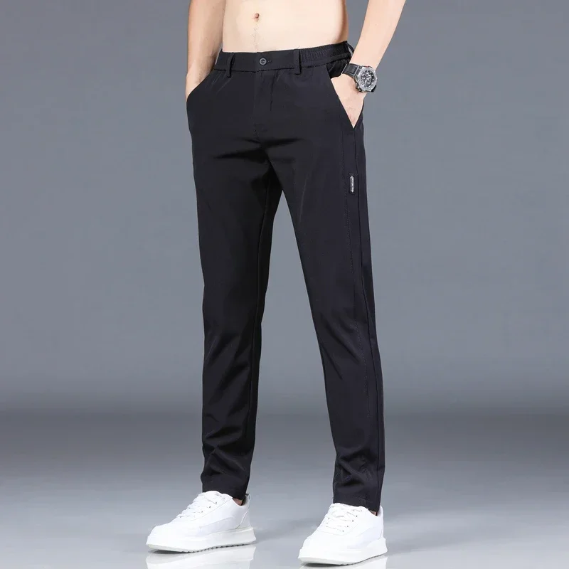 2024 Summer New Thin Ice Silk Stretch Men's Pants Casual Elastic Waist Smooth Trouser Pants Male Brand Clothing 5 Colour 5