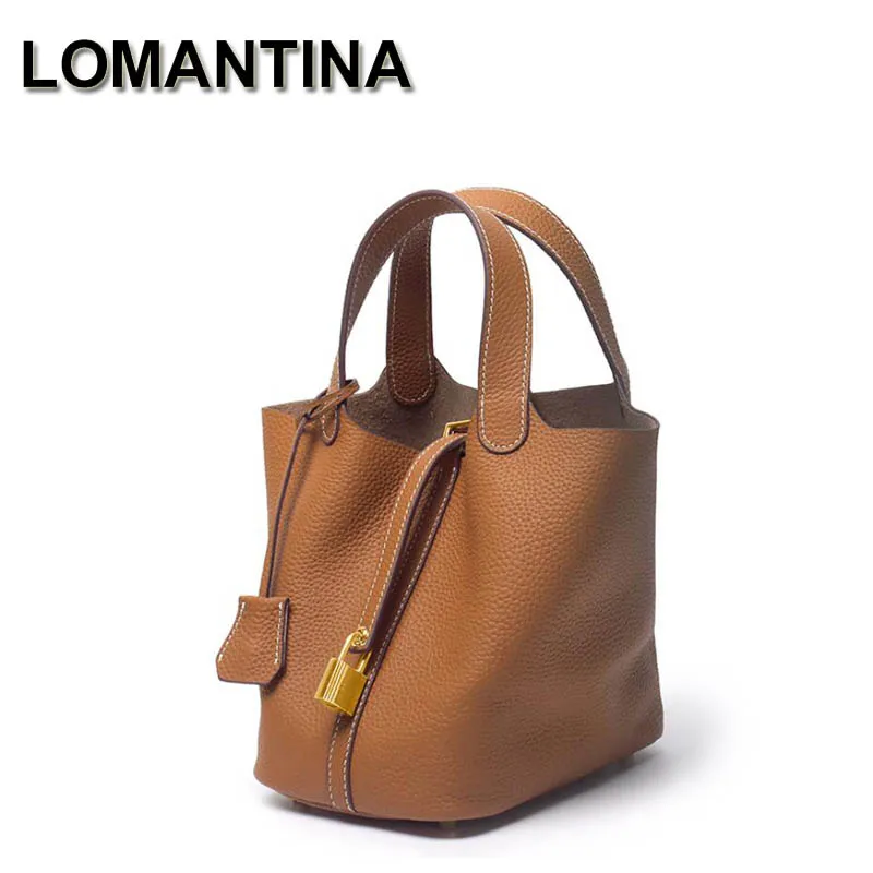 

LOMANTINA Cowhide Togo Leather Elegant Office Lady All-Match handbags Luxury Women Designer Purse 27 Colors Inner With Key Lock