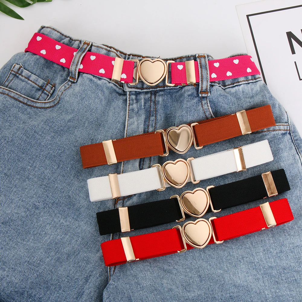 Kids Elastic Belts Girl Stretch Waist Belt Adjustable Heart Belt Uniform for Teen Kids Girls Dresses