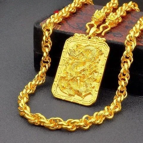 

Mencheese Copy 100% Vietnam Placer Gold Men's Necklace Boys Domineering Gold-Plated Ornament Pendant Necklace