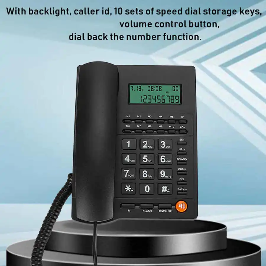 Caller ID Telephone Wired Phone Multifunction Landline Phone with 10 Sets Shortcuts Key for