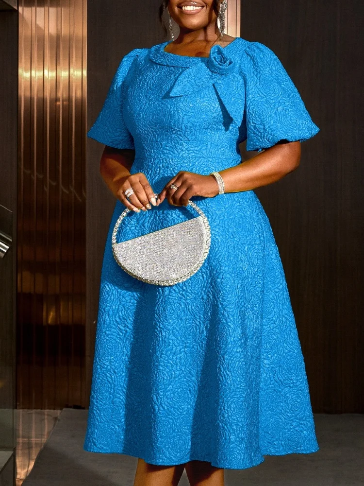 Wmstar Dress Women Wholesale New Large Sized Fashionable Puffed Sleeve High Waisted Evening Comfortable Jacquard Party Commuting