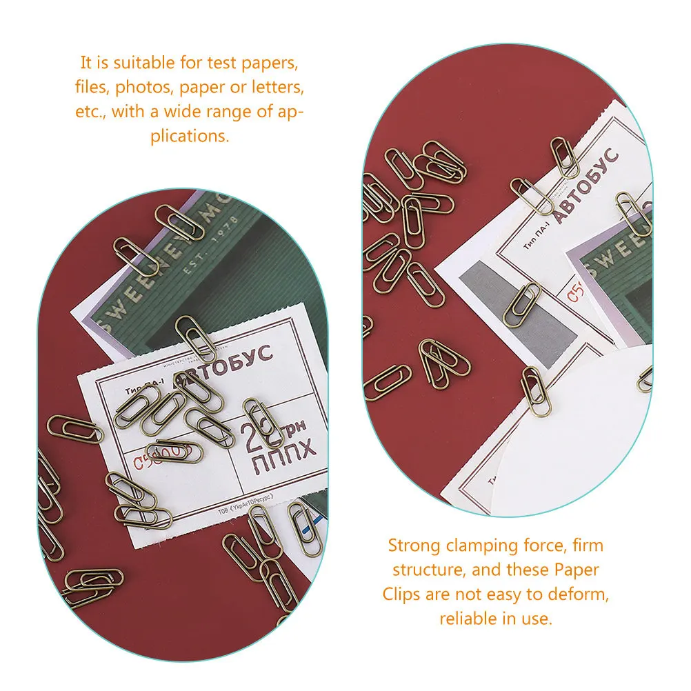 100Pcs 금속 미니 종이 클립 견고한 구조 신뢰할 수있는 클램핑 사무실 학교 문서 파일 클립 레트로 장식 종이 클립