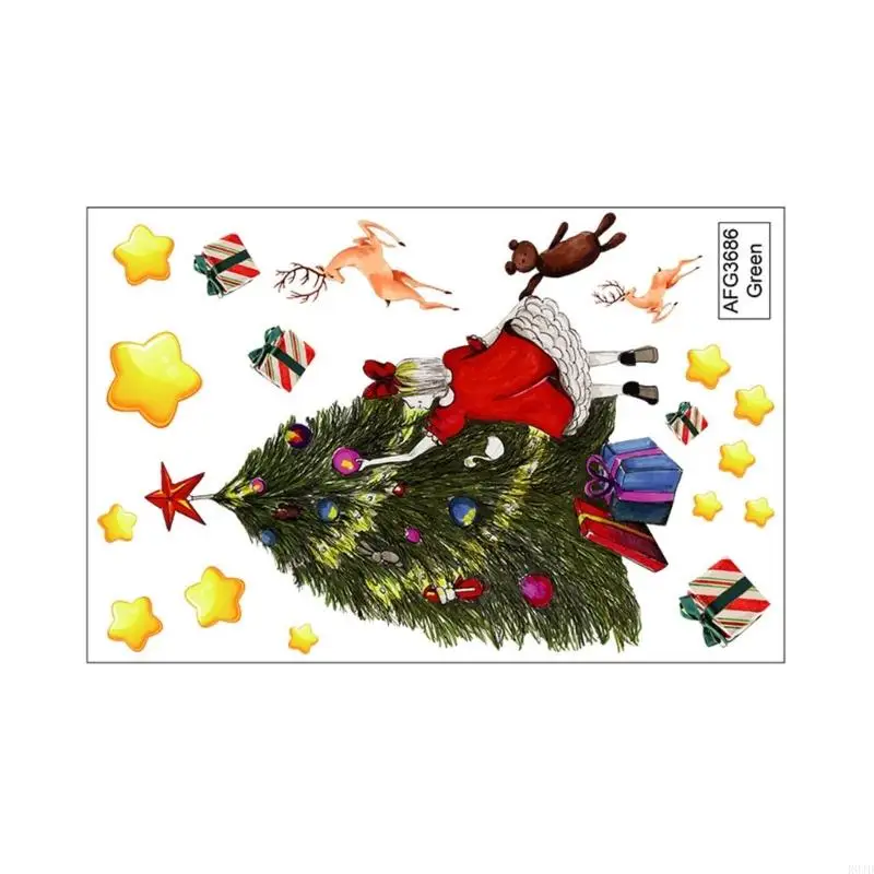 R0JD Festive Christmas Wall Sticker Glow Girl Decal Window Switches Decor