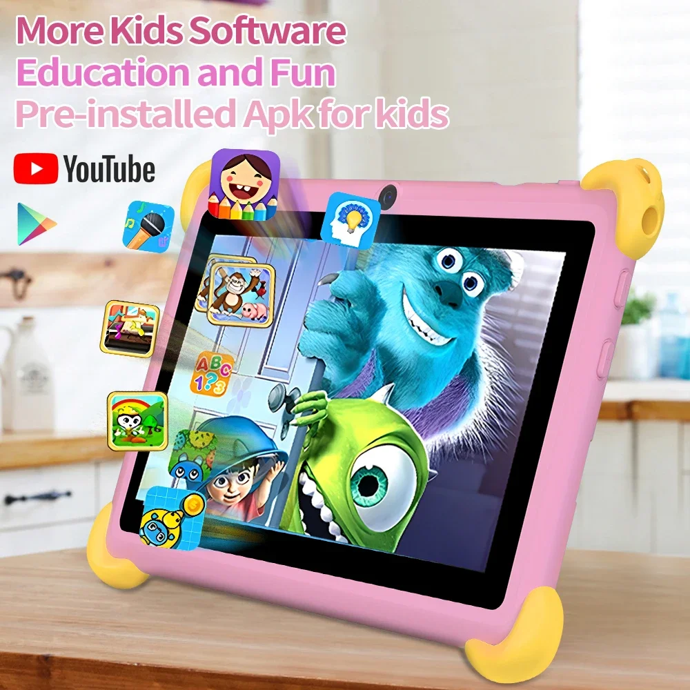 2025 New Children's Tablet 7" inch HD Screen Preinstalled With Silicone Sleeve microUSB DC Charge Dual Camera Gift For Children 2