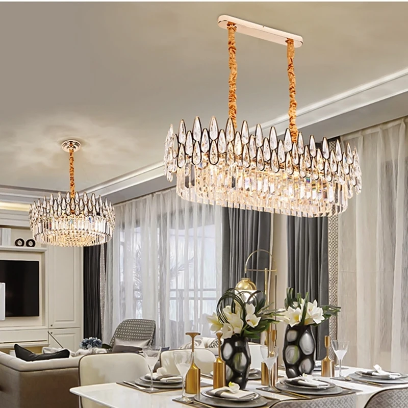New Nordic Water Drop Crystal Chandelier For Living Room Bedroom Villa Wrought Iron Pendant Lamp Home Decoration Accessories