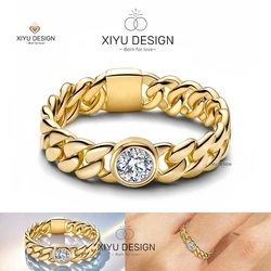 Elegant Golden Cuban Chain Zircon Ring - Shimmering Engagement or Wedding Jewelry Gift - 8 (WHITE)