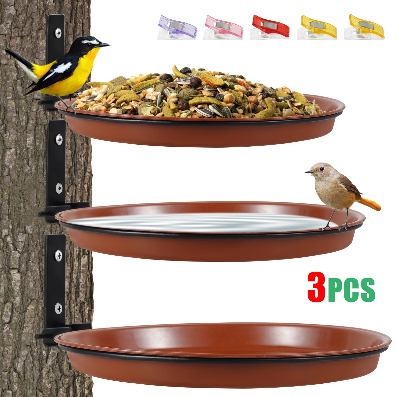 Bird Feeding Trays 3Pcs Tree Mounted Bird Feeders Bath Spa Multifunctional Foldable Feeders for Garden Balcony Railing for Bird Feeder Bird Supplies