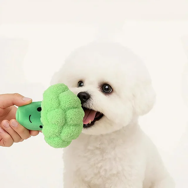 Plush Broccoli Dog Toy, Squeaky Chew Toy for Large Dogs & Corgis, Boredom Relief Companion Toy, Pet Molar Teething Supplies 4