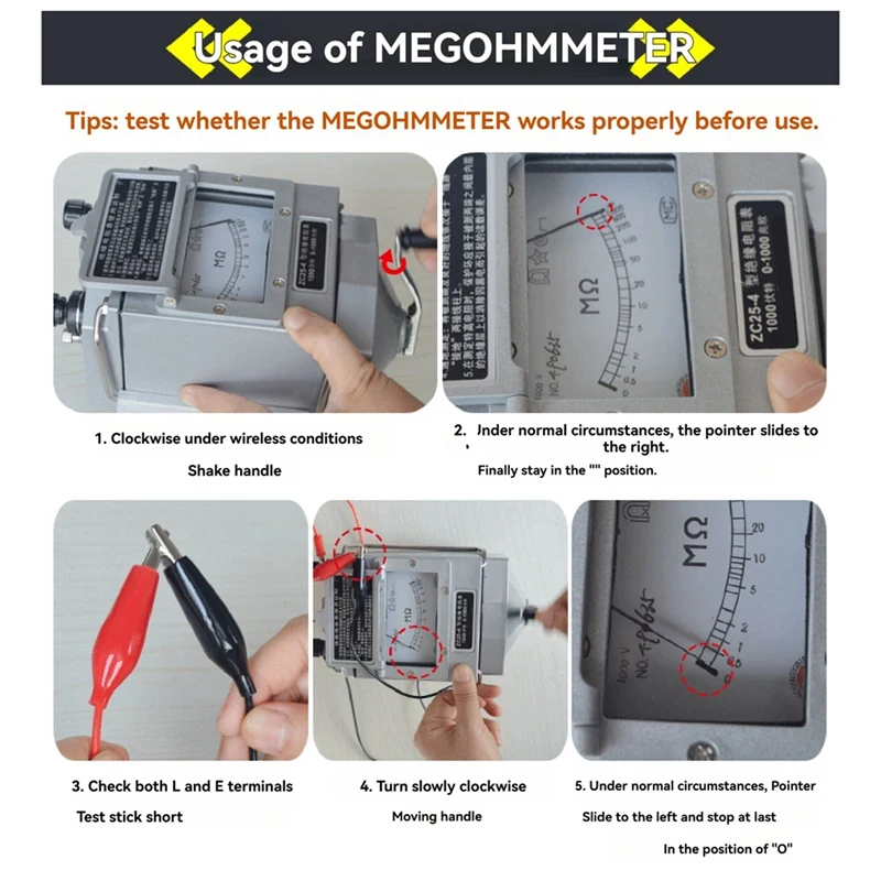 PHILE-ZC25-4 Insulation Resistance Tester 1000V Tramegger Electrician Megohmmeter Hand Crank Tramegger