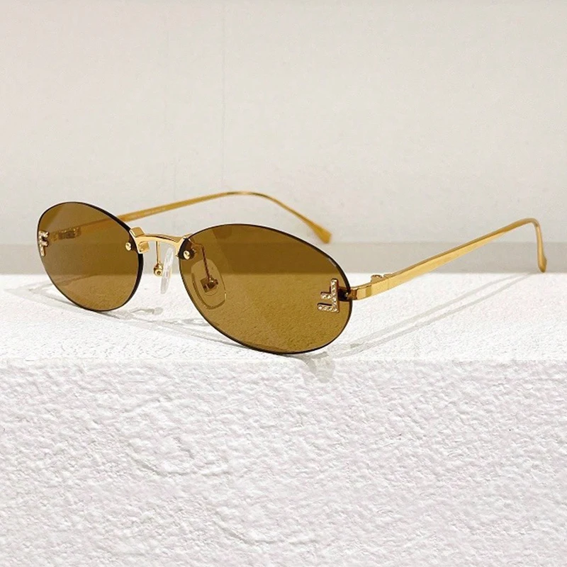 Motorcycle Rectangle Fashion Elegant Oval Sunglasses Male Letter "F" Rimless Sunglasses Female Travel Driving Goggles Unisex
