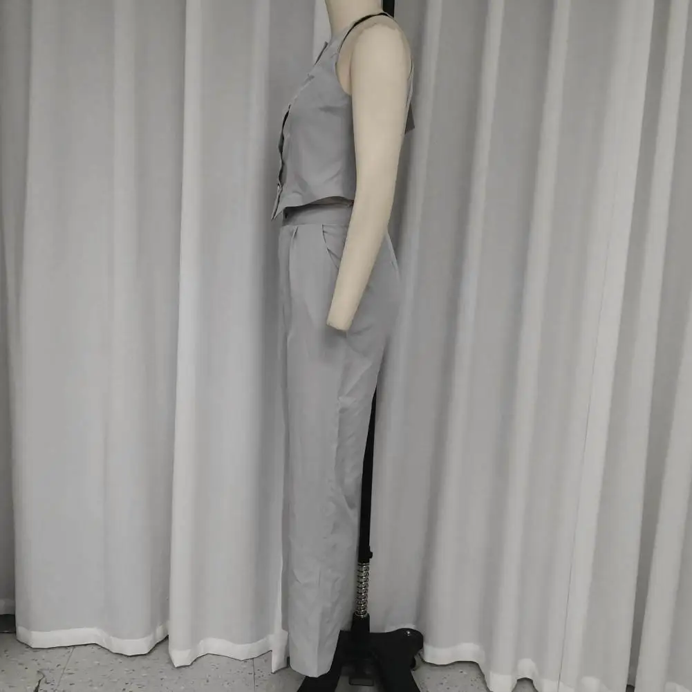 Casual Temperament Suit for Women Chic Women's Vest Pants Set Sleeveless O Neck Top High Waist Trousers Stylish Daily for Casual