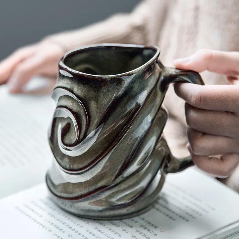 Taza de café de cerámica con patrón de hojas, vaso de agua esmerilada de  gran capacidad, utensilios de cocina para oficina, 500ml
