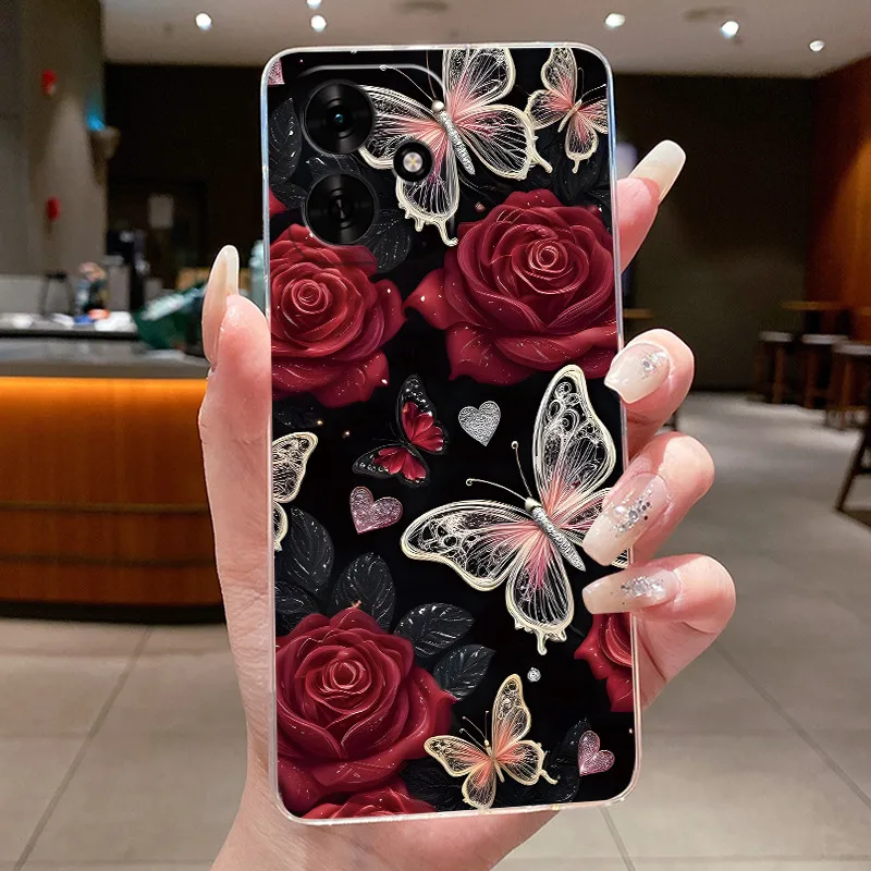 Clear Luxury Fashion Butterfly Flowers Soft TPU Silicone Phone Case